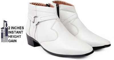 BXXY Men's White Height increasing High Heel Synthetic Formal Boots Slip On For Men(White , 10)