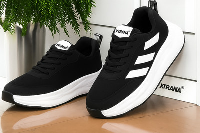 XTRANA Stylish Black Lightweight Sport Running Shoes Eva Sneakers Comfortable Fit Outdoors For Men(Black, White , 8)