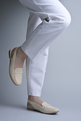 jm looks Women Soft Comfortable Pearl-Embellished Slingback Loafers for Casual Wear Loafers For Women(Natural , 5)