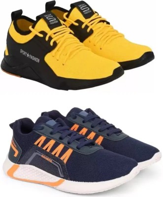 AMFEET Men's Running Sports Shoes Combo Pack Yellow_Blue Size-10 Training & Gym Shoes For Men(Yellow, Black, Navy)
