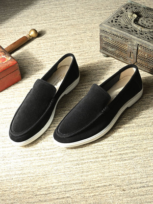 Just Leather Men Classic Suede Leather Loafers - Cushioned Comfort, Durable & Everyday Luxury Loafers For Men(Black , 10)