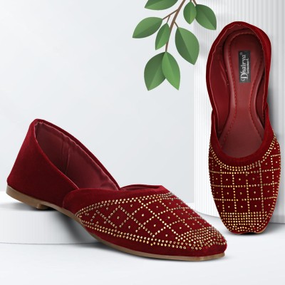 Dhairya Collection Ladies Women's Multi Punjabi Juttis Loafers For Women(Maroon , 5)