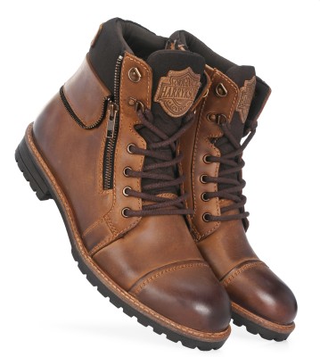 Harrytech London Men's Brown Rugged Side-Zip Combat Rider,Biker Boots with Heavy-Duty Rubber Sole Boots For Men(Brown , 10)