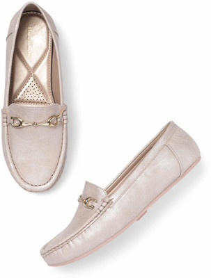 Marc Loire Solid Buckles Loafers For Women(Gold , 3)