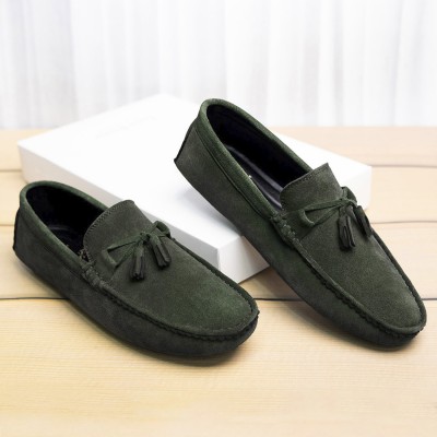 LOUIS STITCH Men's Italian Suede Leather Tassel Style Casual Loafers Loafers For Men(Green)
