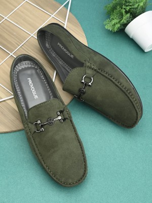 PROVOGUE SS24 3054 Open Suede Loafers Loafers For Men(Olive , 6)