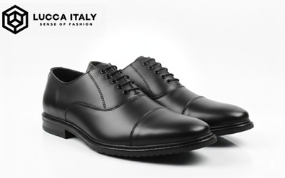 Lucca Italy Genuine Leather Men's Formal Shoes, Lace-up LI0103 Corporate Casuals For Men(Black , 6)