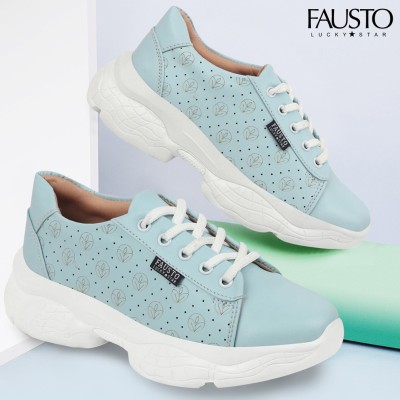 FAUSTO High Top Long Walk Sporty Chunky Lace Up Sneakers with Anti Skid Sole Sneakers For Women(Blue , 4)