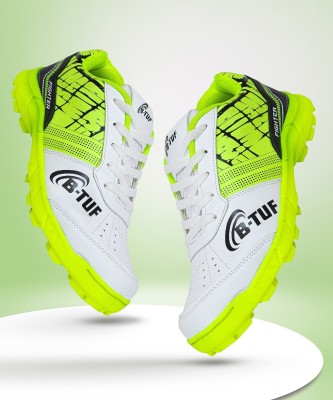 B-Tuf Cricket Shoes Spikes Stud Boys Kids Sports (FIGHTER G) Cricket Shoes For Men(Green, White)