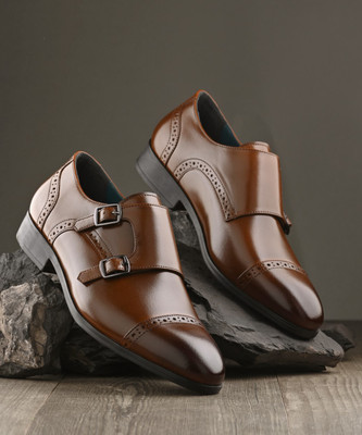 House of Pataudi Monk Strap For Men(Tan , 8)