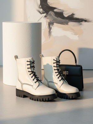 Ezok 8181 Lightweight Comfort Genuine Leather Soft Summer Trendy Premium Stylish Boots For Women(Beige , 5)