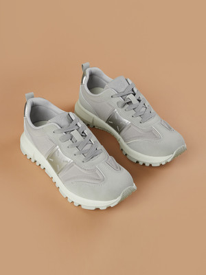 Ginger by Lifestyle Colourblocked Lace-Up Sneakers Sneakers For Women(Grey , 6)