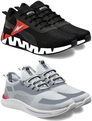 BRUTON Combo Pack of 2 Trendy & Stylish Sports Shoes Running Shoes For Men(Black, Grey , 7)