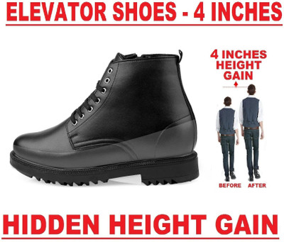 BXXY Mens 4 Inch Hidden Height Increasing Black Formal Laceup Boot With Faux Material Lace Up For Men(Black , 5)