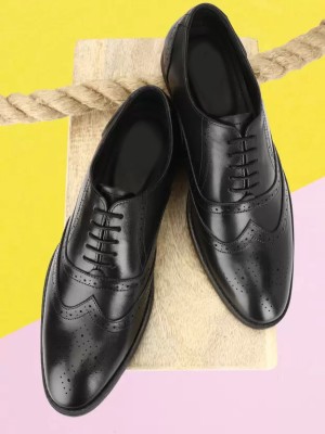 Comfort shoes Men's Brock Wing Tip Lace Up Oxford Boots For Men(Black)