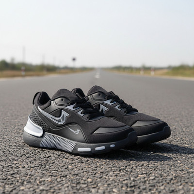 WEARISH Stylish Comfortable Black Running Sports shoes Breathable Mesh Walking Gym Sneakers For Men(Black , 7)