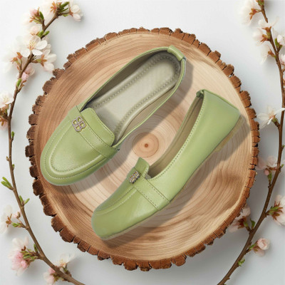 bafaon Lilac Loafers – Stylish Flat Slip-On Shoes with Gold Accent for Everyday Comfort Casuals For Women(Olive , 7)