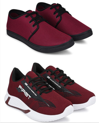 Free Kicks Combo Of 2 Shoes FK-565 & FK-205 Sneakers For Men(Maroon , 10)