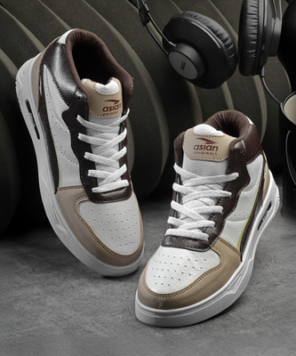 asian High Tops For Men(White, Brown , 9)