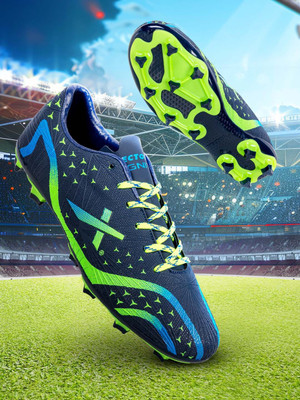VECTOR X Ignite 2.0 Synthetic leather Fully Embossed Upper|TPU Sole Soccer Studs Football Shoes For Men(Navy, Green , 6)