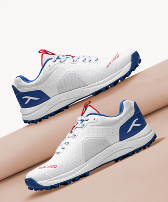 Hundred TerraLite Cricket Shoes For Men(White, Blue, Red , 7)