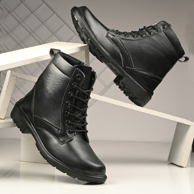 Shoe Island Rider-X ™ Leatherette Black Edition Zipper High Ankle Length Long Boots Boots For Men(Black , 6)