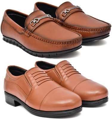 Kaushx Men’s Premium Formal Leather Shoes for Office & Business Wear Slip On For Men(Tan, Tan , 6)