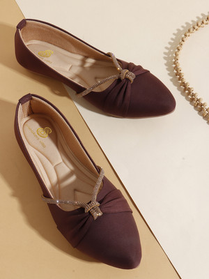 SNEAKERSVILLA Stylish bellies, pointed toe and elegant rhinestone-studded strap. Bellies For Women(Brown , 4)