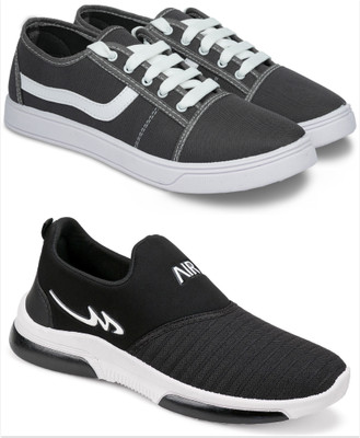 Free Kicks Combo Of 2 Shoes FK- -Mexico Sneakers For Men(Black , 8)
