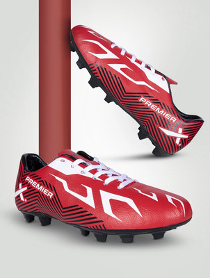 VECTOR X Premier Soocer Studs Synthetic Leather Upper | PVC Sole Material Football Shoes For Men(Red, White , 8)