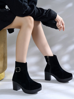 SHOETOPIA Black Suede Platform Ankle Boots For Women & Girls Boots For Women(Black , 5)