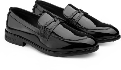 BXXY Men's Patent Leather Material Black Slip On Formal And Mocassion Shoes Slip On For Men(Black)