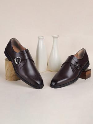 LOUIS STITCH Rosewood Formal Monk Strap Shoes for Men (SXSM) - UK 10 Outdoors For Men(Maroon , 10)