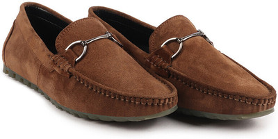 FAUSTO Horsebit Buckle Suede Leather Slip On Driving Loafers For Men(Camel , 6)
