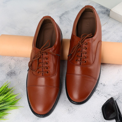 FOR-B FOR B Men's Genuine Leather Lace Up Police Uniform Dress Formal Shoes Party Wear For Men(Tan , 6)