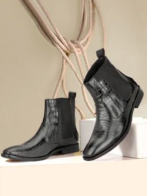 PROVOGUE Genuine Leather Croco Chelsea Boots Boots For Men(Black , 8)