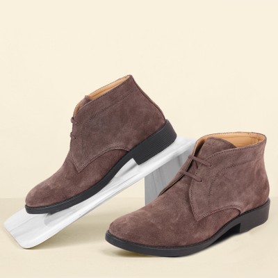 FAUSTO Suede Leather Outdoor Winter High Ankle Lace Up Biker Chukka Mojaris For Men(Brown)