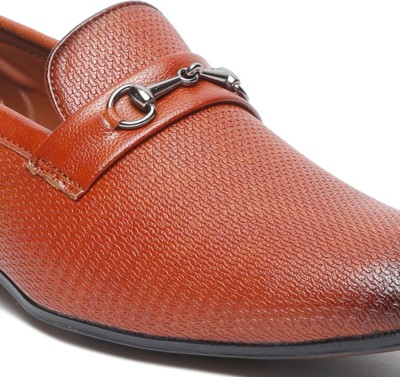 MUTAQINOTI Men's Russet Tan Luxury Leather Shoe Matt Style Slip On For Men(Tan)