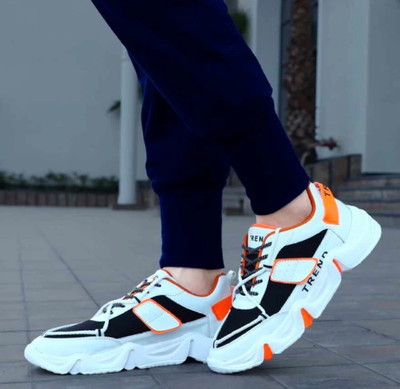 EZDEZARIO Running Shoes For Men(Orange, White , 10)