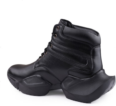 YUVRATO BAXI Men's 4 Inch Hidden Height Increasing Pu Material Casual Black Derby Boot High Tops For Men(Black , 9)