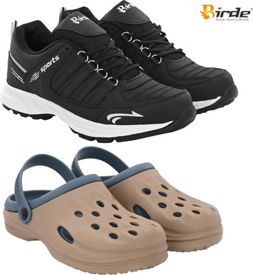Birde Birde Stylish Combo Pack of 2 Lightweight Gym, Outdoor Shoes With Clogs Walking Shoes For Men(Black, Beige, Blue , 10)