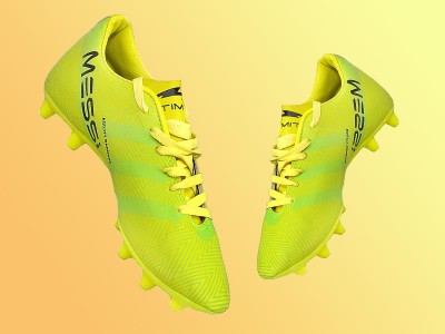 MESSI Green Synthetic TPU Sole Football Studs Shoes For Men Football Shoes For Men(Green, Yellow , 6)