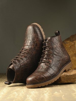 CARLO ROMANO CARLO ROMANO TAN COLOR PREMIUM ITALIAN RANGE CROCO PRINTED LEATHER BOOT FOR MEN Boots For Men(Tan , 10)
