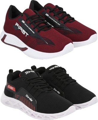 BIRDE Pack Of 2 Combo Comfortable & Stylish Regular Wear Walking Shoes For Men(Black, Maroon)