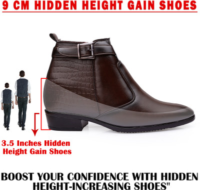 YUVRATO BAXI Men's 3.5 Inch Hidden Height Increasing Brown Casual Buckle Formal Ankle Boot Slip On For Men(Brown , 6)