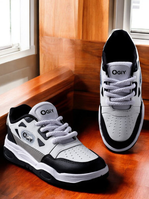 Free Kicks FK -- OGIY White Lightweight Sneakers For Men(White, Black, Grey , 6)