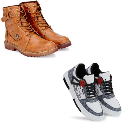 Walkivo Men’s Synthetic leather Shoes | Office & Party Wear Lace‑Up Design Lace Up For Men(Tan, Black, White , 7)