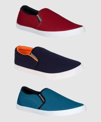 HOTSTYLE 3 Pair Of Slip On Sneakers For Men(Multicolor ,)