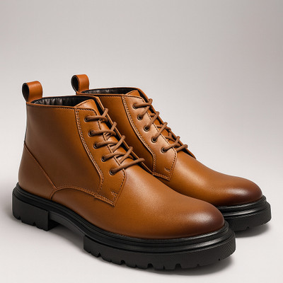 VOOLIO Signature Tan Leather Boots Boots For Men(Tan , 10)