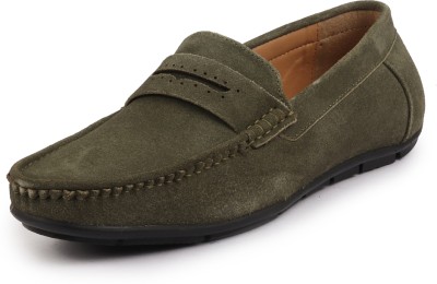 FAUSTO Suede Leather Side Stitched Slip On Driving Loafer|Moccasin For Wedding Party Loafers For Men(Olive , 7)